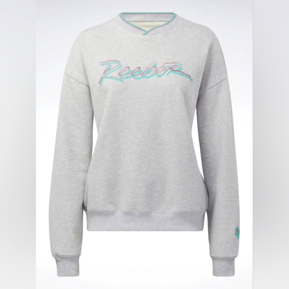 Reebok Classic Energy Q3 Long Sleeve Grey Crewneck Sweater Women's Size XS